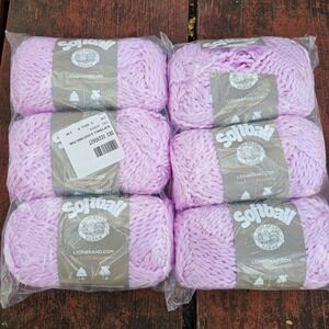 LION BRAND SOFTBALL YARN PINK 6 skeins